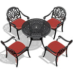 Ensemble de salle à manger d'extérieur 3 ou 5 pièces en fonte d'aluminium avec table ronde de 90 cm et coussins de siège de couleur aléatoire