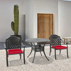 Ensemble de salle à manger d'extérieur 3 ou 5 pièces en fonte d'aluminium avec table ronde de 90 cm et coussins de siège de couleur aléatoire