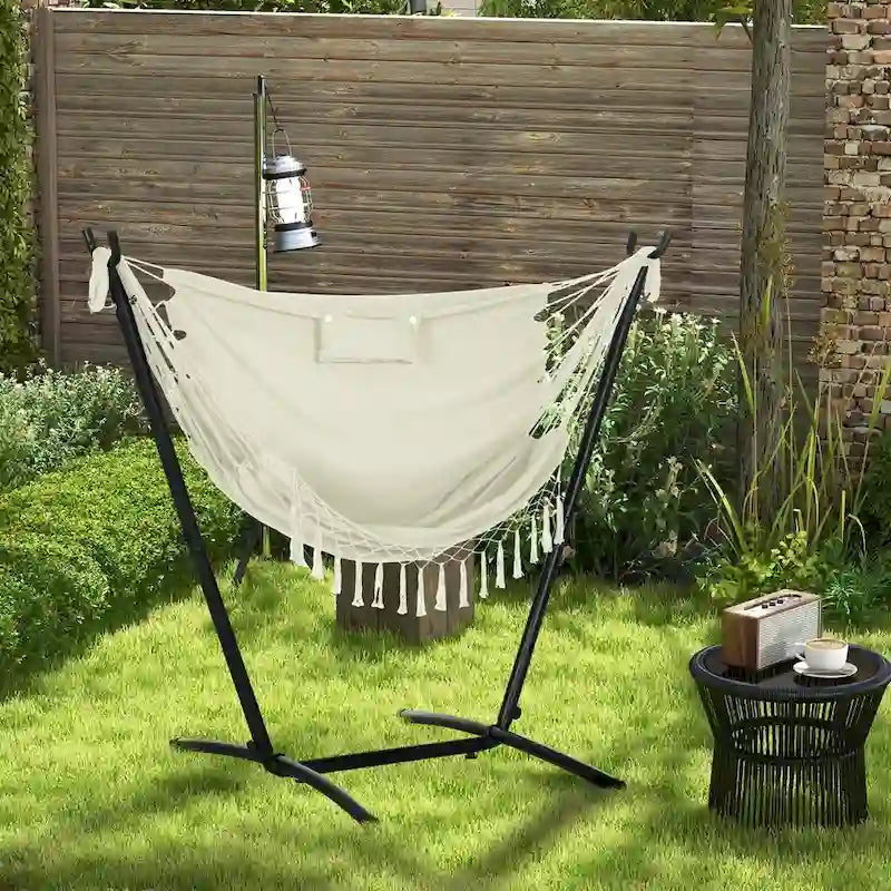 Outdoor Hammock Chair with Stand, Patio Swing Hanging Chair with Side Pocket and Headrest