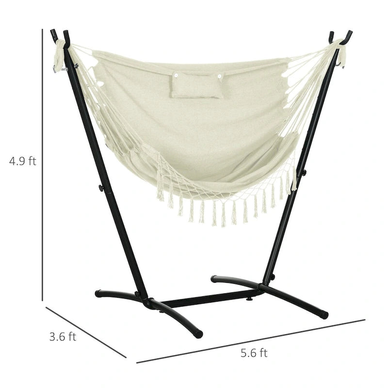 Fauteuil suspendu d'extérieur avec support, balancelle de patio avec poche latérale et appui-tête