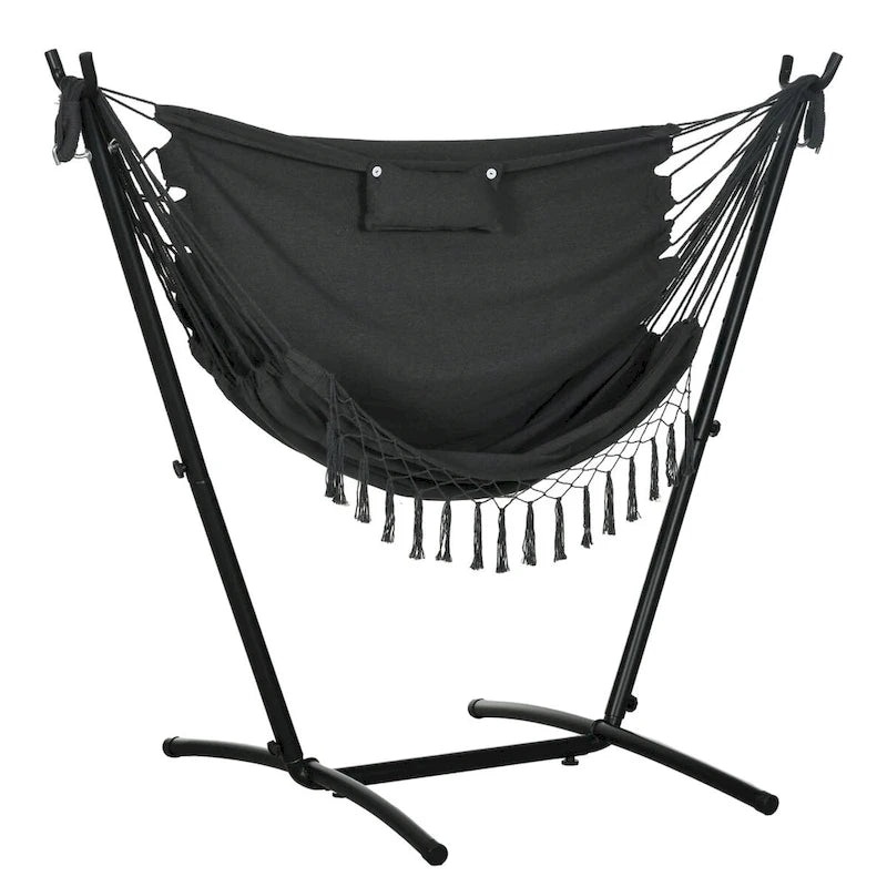 Fauteuil suspendu d'extérieur avec support, balancelle de patio avec poche latérale et appui-tête