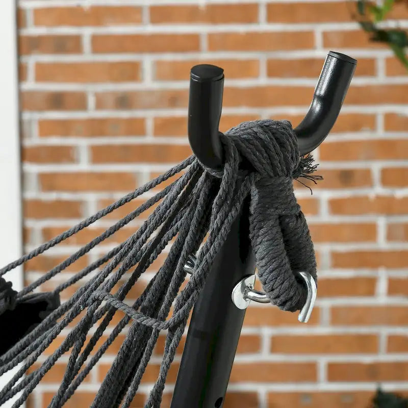 Fauteuil suspendu d'extérieur avec support, balancelle de patio avec poche latérale et appui-tête