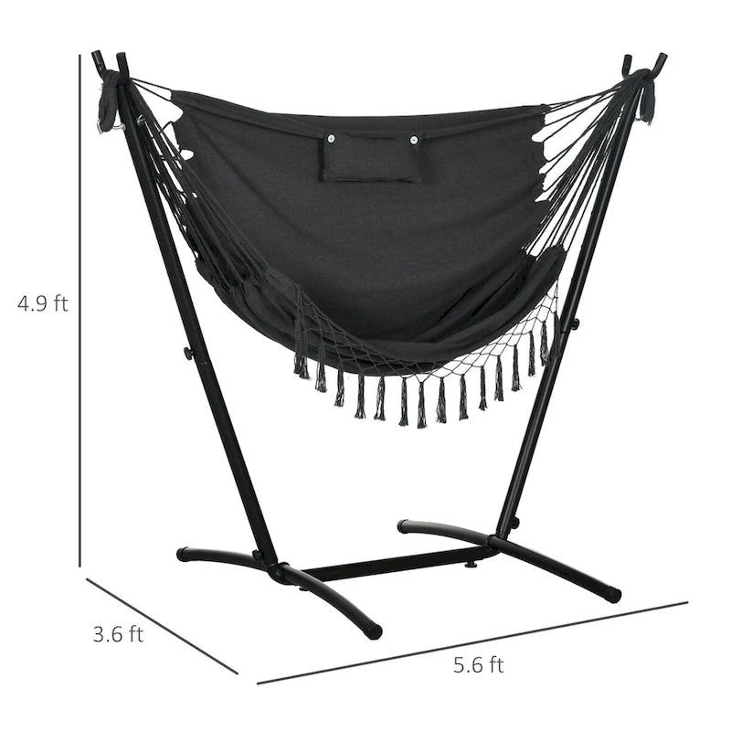 Fauteuil suspendu d'extérieur avec support, balancelle de patio avec poche latérale et appui-tête