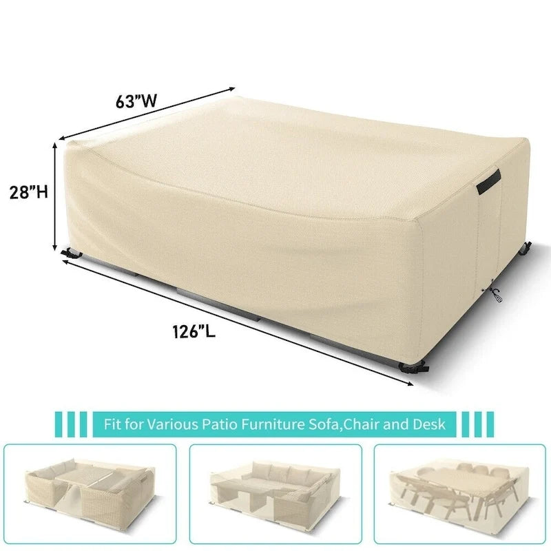Housse imperméable résistante pour ensemble de mobilier de patio et canapé d'angle d'extérieur
