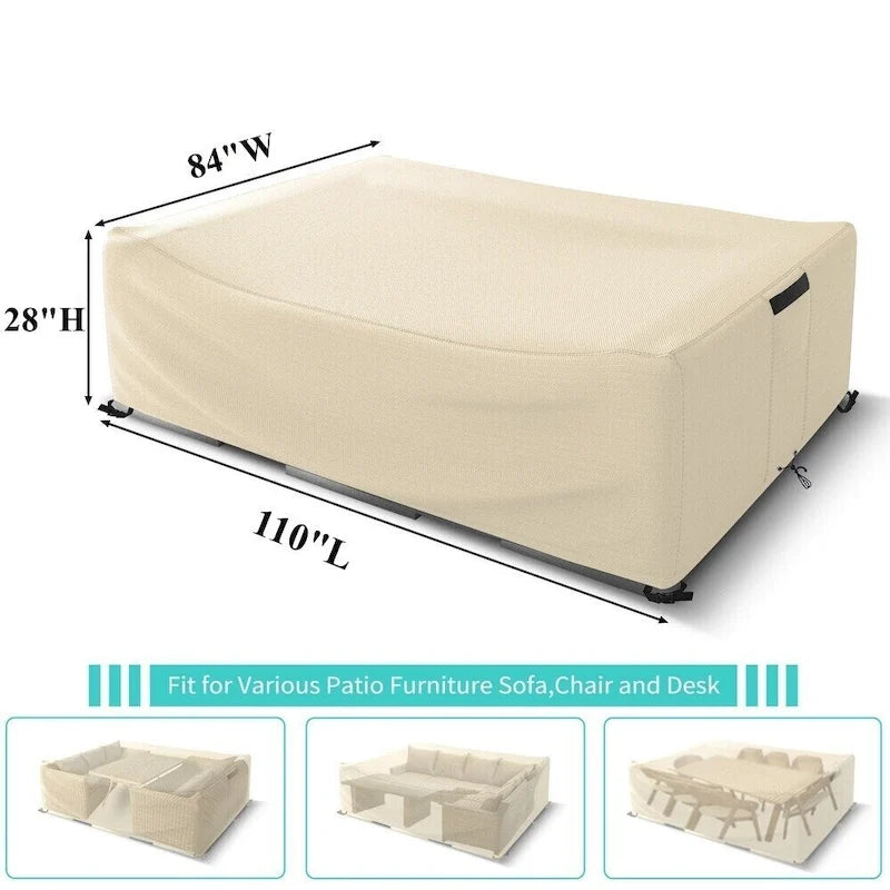 Housse imperméable résistante pour ensemble de mobilier de patio et canapé d'angle d'extérieur