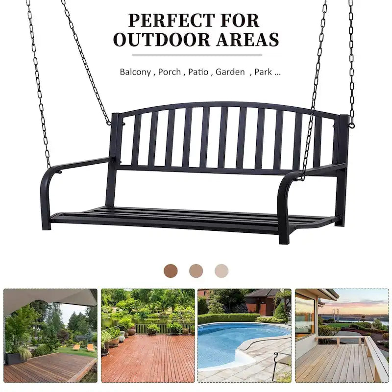 Balancelle de patio pour 2 personnes, chaise suspendue extérieure en acier avec chaînes robustes