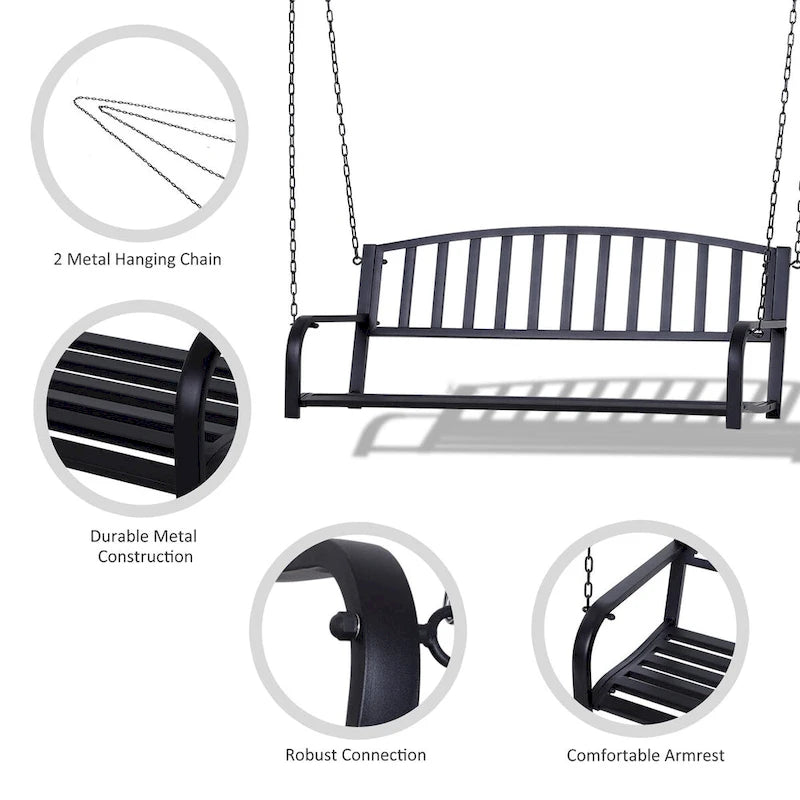 Balancelle de patio pour 2 personnes, chaise suspendue extérieure en acier avec chaînes robustes