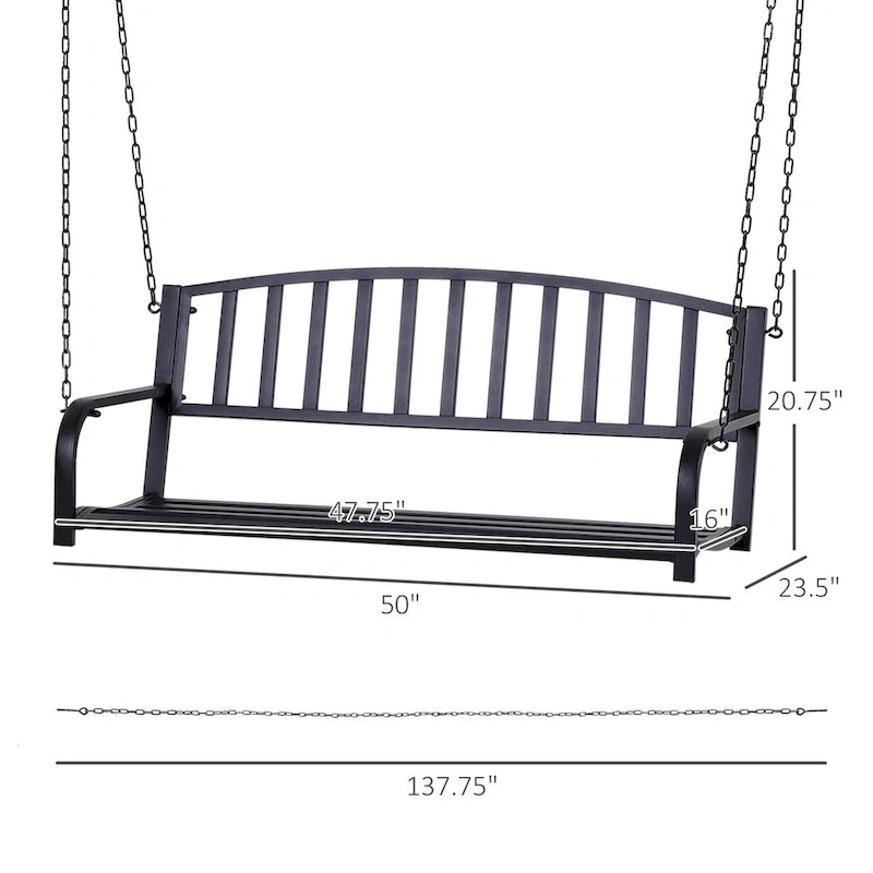 Balancelle de patio pour 2 personnes, chaise suspendue extérieure en acier avec chaînes robustes