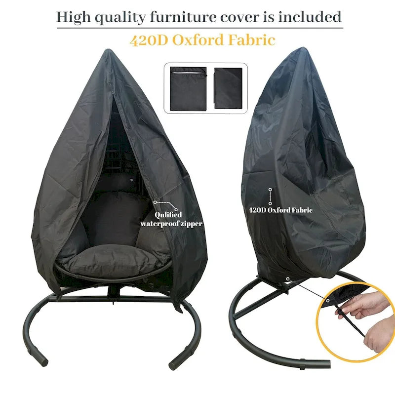 Fauteuil suspendu œuf en résine tressée PE pour l'intérieur et l'extérieur, avec coussin