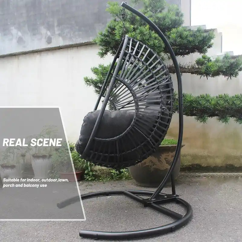 Fauteuil suspendu œuf en résine tressée PE pour l'intérieur et l'extérieur, avec coussin