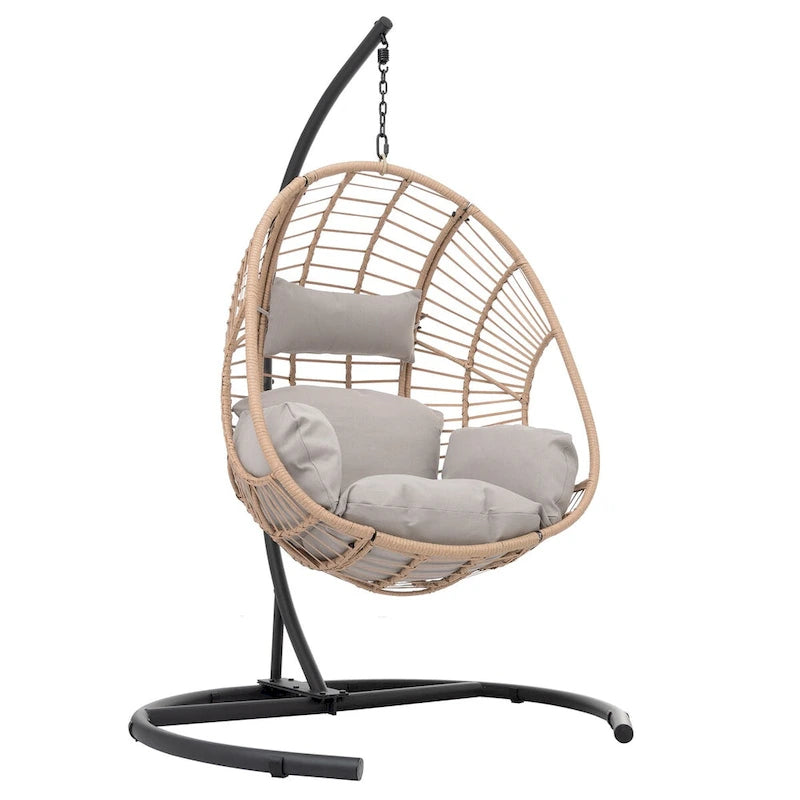 Fauteuil suspendu œuf en résine tressée PE pour l'intérieur et l'extérieur, avec coussin