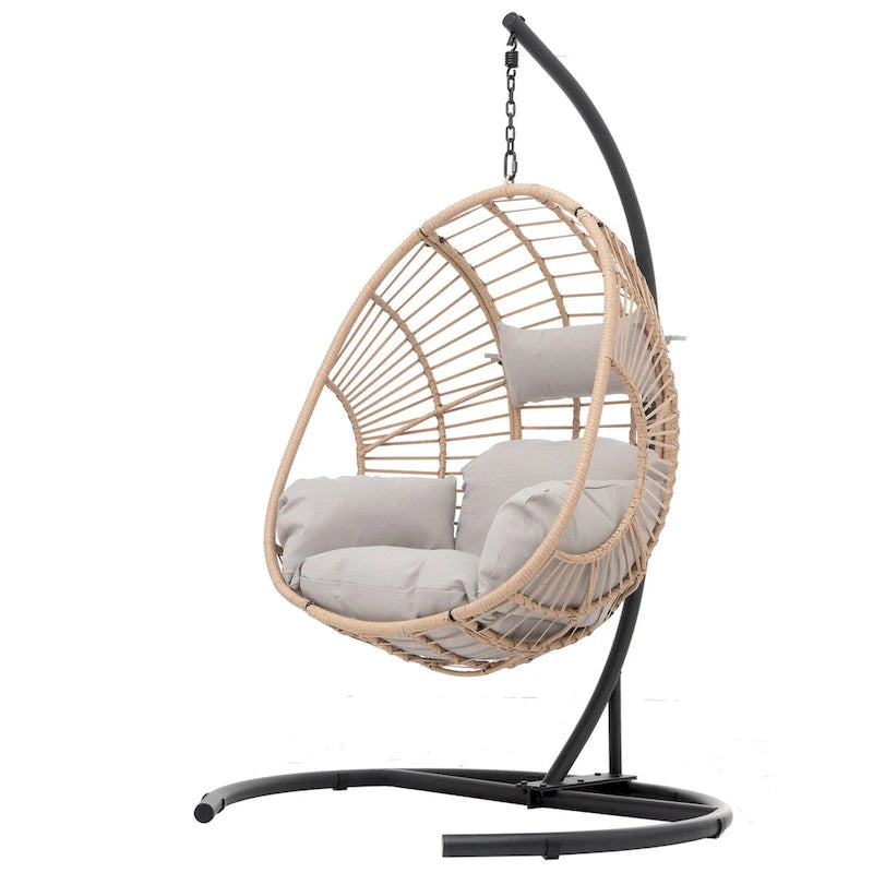 Fauteuil suspendu œuf en résine tressée PE pour l'intérieur et l'extérieur, avec coussin