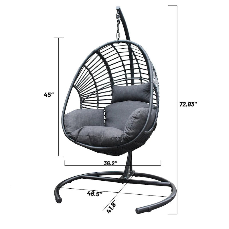 Fauteuil suspendu œuf en résine tressée PE pour l'intérieur et l'extérieur, avec coussin