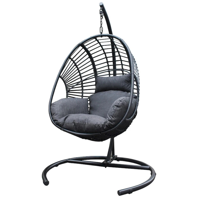 Fauteuil suspendu œuf en résine tressée PE pour l'intérieur et l'extérieur, avec coussin