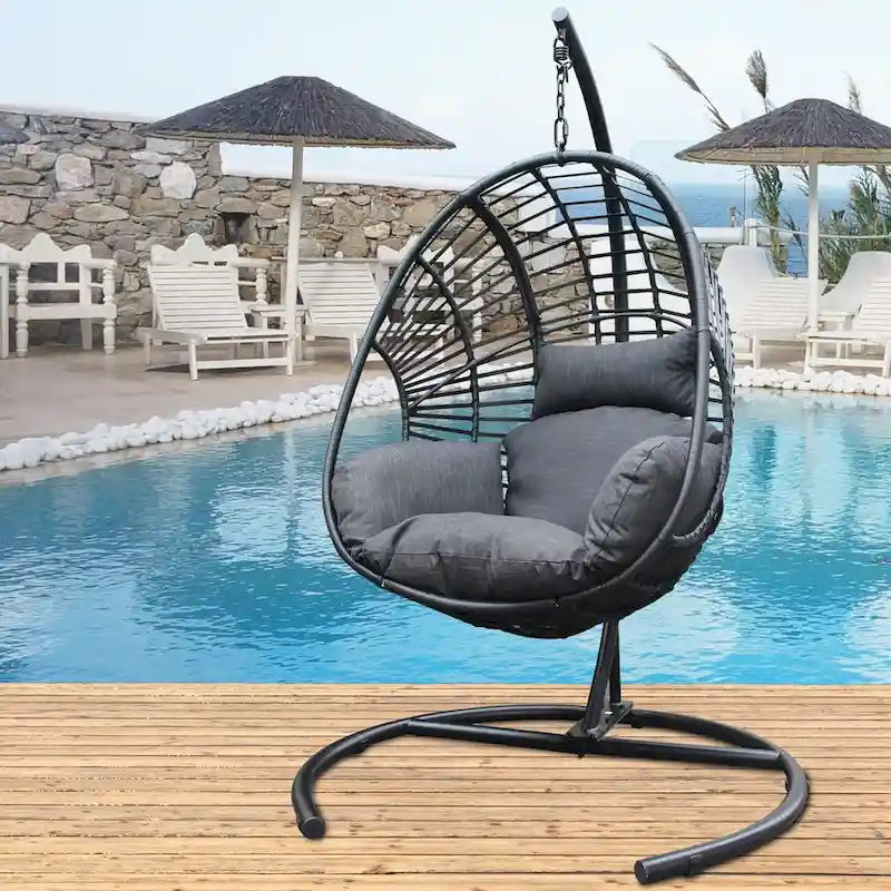 Fauteuil suspendu œuf en résine tressée PE pour l'intérieur et l'extérieur, avec coussin