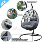 Fauteuil suspendu œuf en résine tressée PE pour l'intérieur et l'extérieur, avec coussin