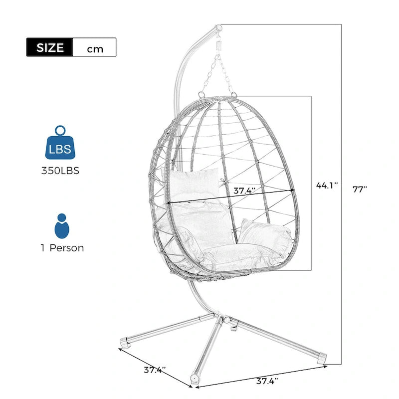 Fauteuil suspendu œuf d'intérieur/extérieur avec coussin
