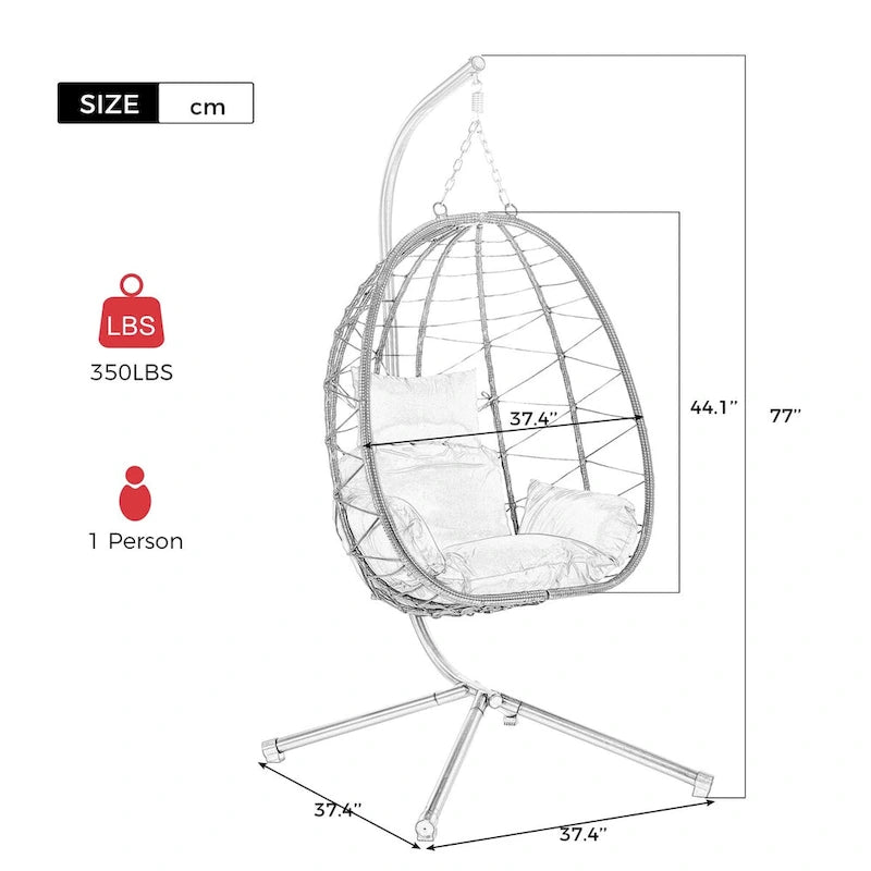 Fauteuil suspendu œuf d'intérieur/extérieur avec coussin