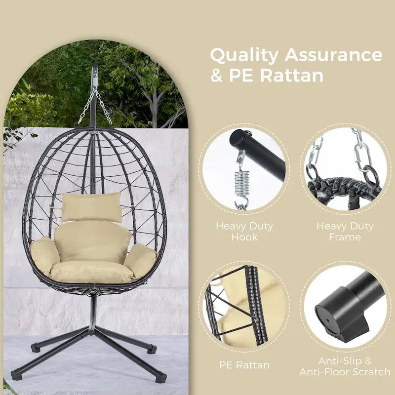 Fauteuil suspendu œuf d'intérieur/extérieur avec coussin