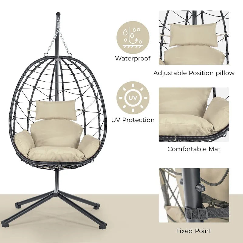 Fauteuil suspendu œuf d'intérieur/extérieur avec coussin