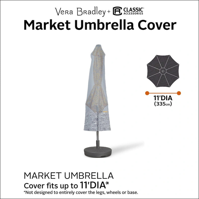 Housse imperméable pour parasol de marché Vera Bradley par Classic Accessories, 3,35 m, motif Toile Forêt Tropicale Grise