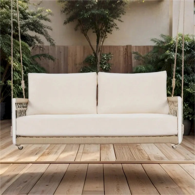 Canapé-balançoire d'extérieur monobloc en corde tressée avec coussins moelleux