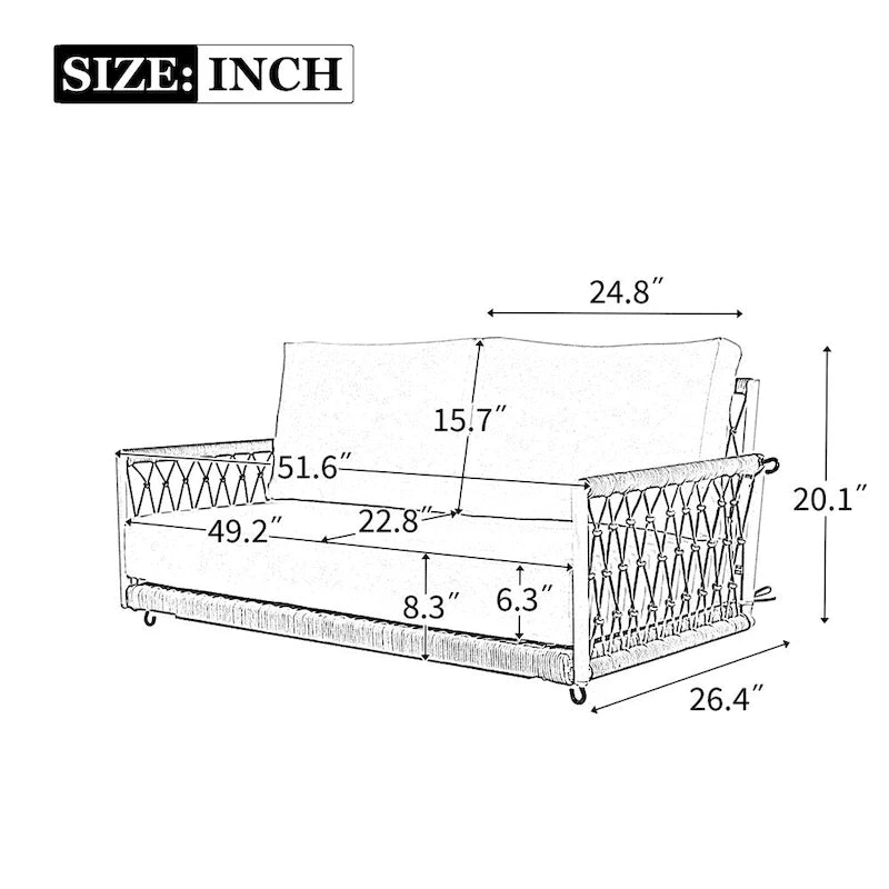 Canapé-balançoire d'extérieur monobloc en corde tressée avec coussins moelleux