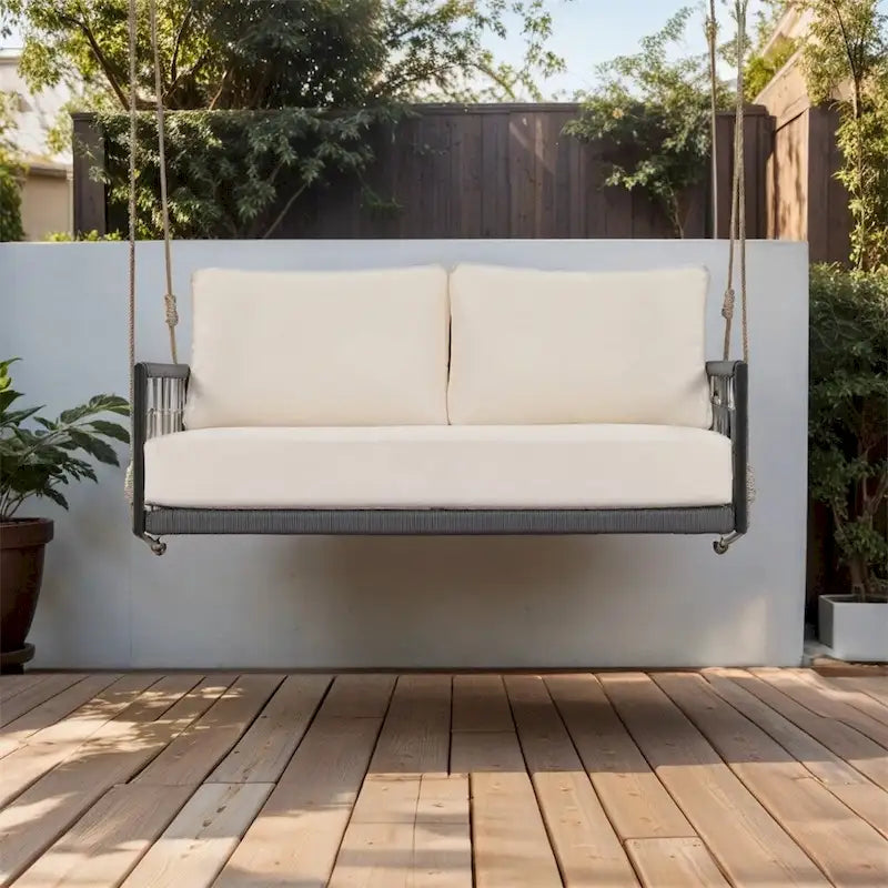 Canapé-balançoire d'extérieur monobloc en corde tressée avec coussins moelleux