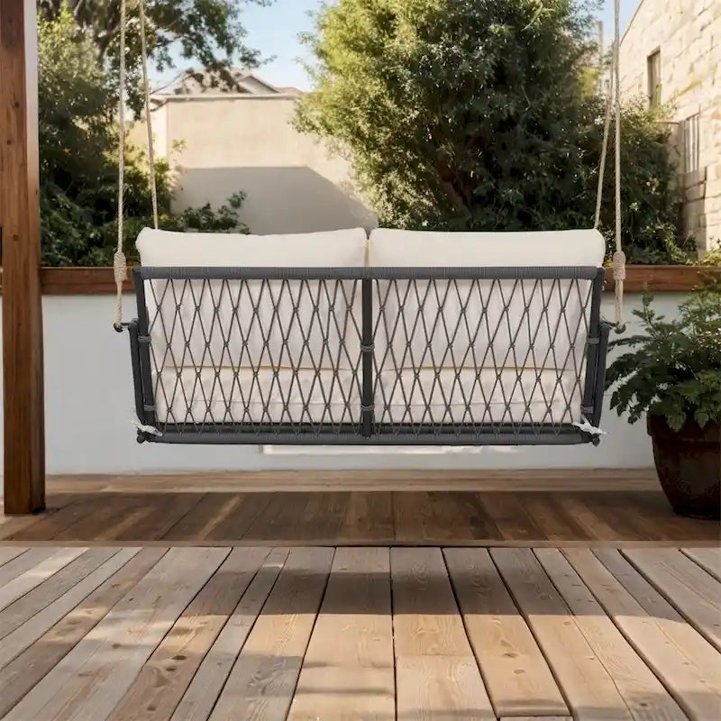 Canapé-balançoire d'extérieur monobloc en corde tressée avec coussins moelleux