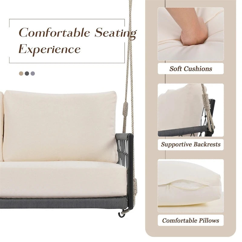 Canapé-balançoire d'extérieur monobloc en corde tressée avec coussins moelleux