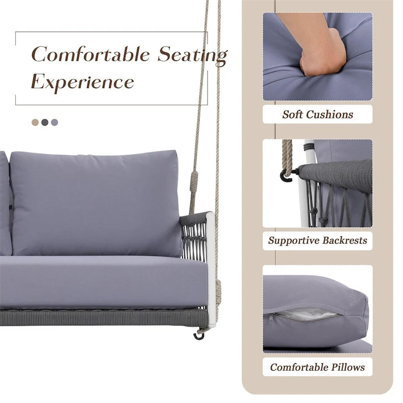 Canapé-balançoire d'extérieur monobloc en corde tressée avec coussins moelleux