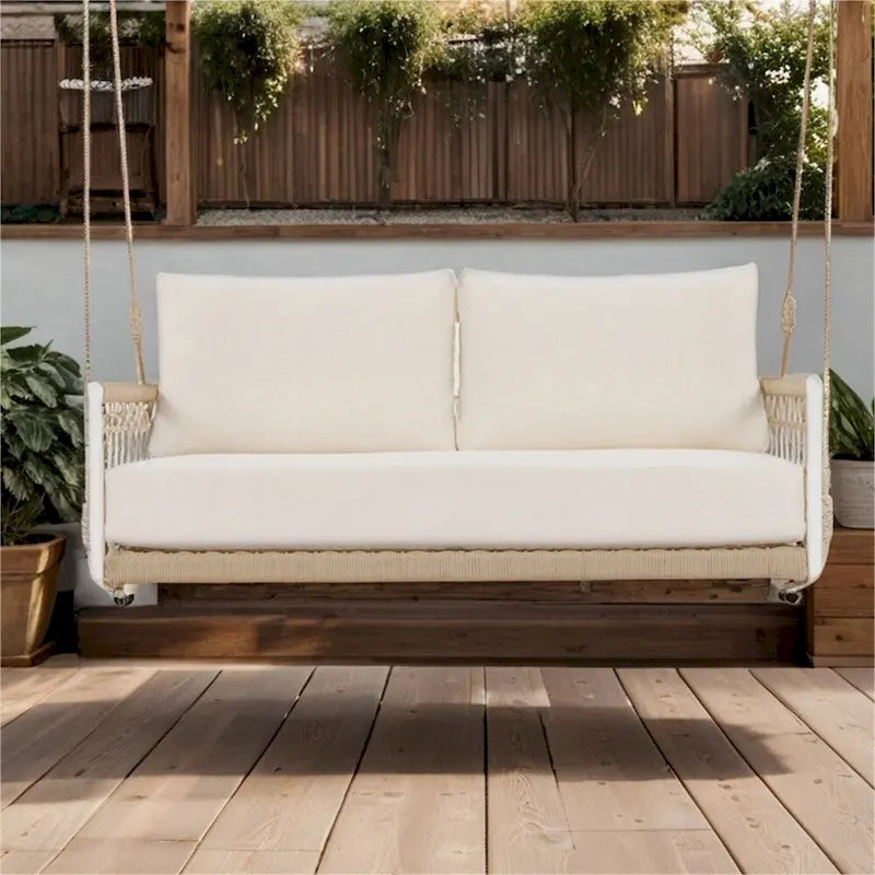 Canapé-balançoire d'extérieur monobloc en corde tressée avec coussins moelleux