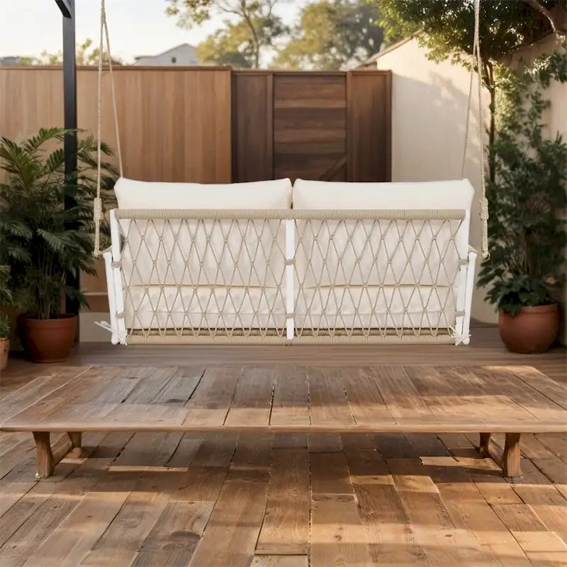 Canapé-balançoire d'extérieur monobloc en corde tressée avec coussins moelleux