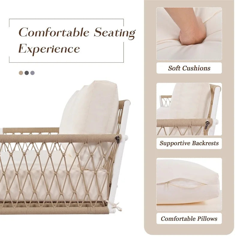 Canapé-balançoire d'extérieur monobloc en corde tressée avec coussins moelleux