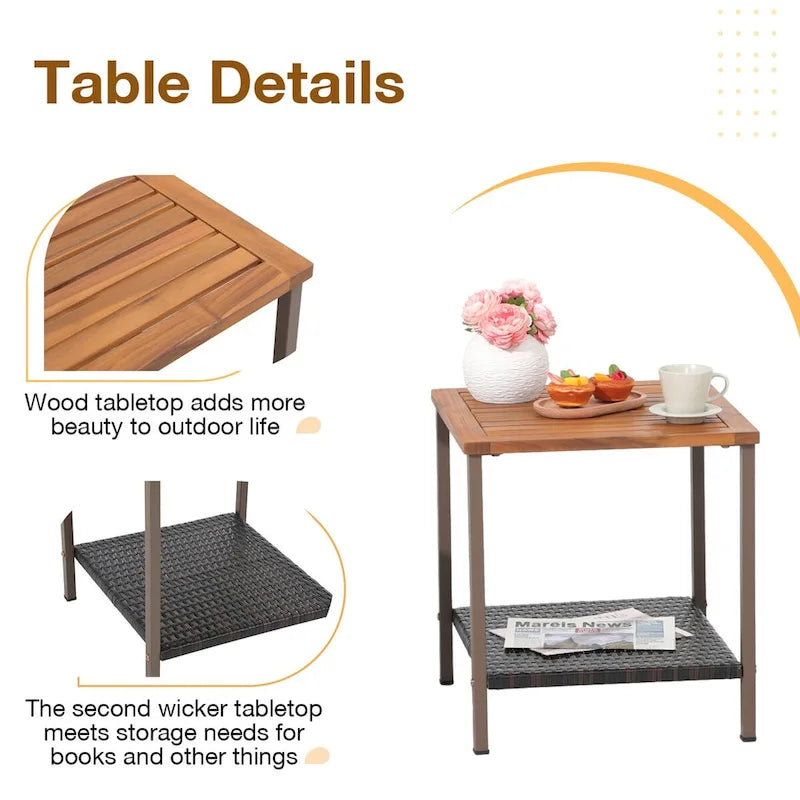 Ensemble de conversation 3 pièces avec fauteuil à bascule d'extérieur, table basse et coussins, idéal pour balcon, terrasse ou piscine.