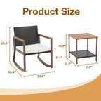 Ensemble de conversation 3 pièces avec fauteuil à bascule d'extérieur, table basse et coussins, idéal pour balcon, terrasse ou piscine.
