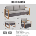 Canapé d'extérieur avec pouf et fauteuils à bascule - Marron
