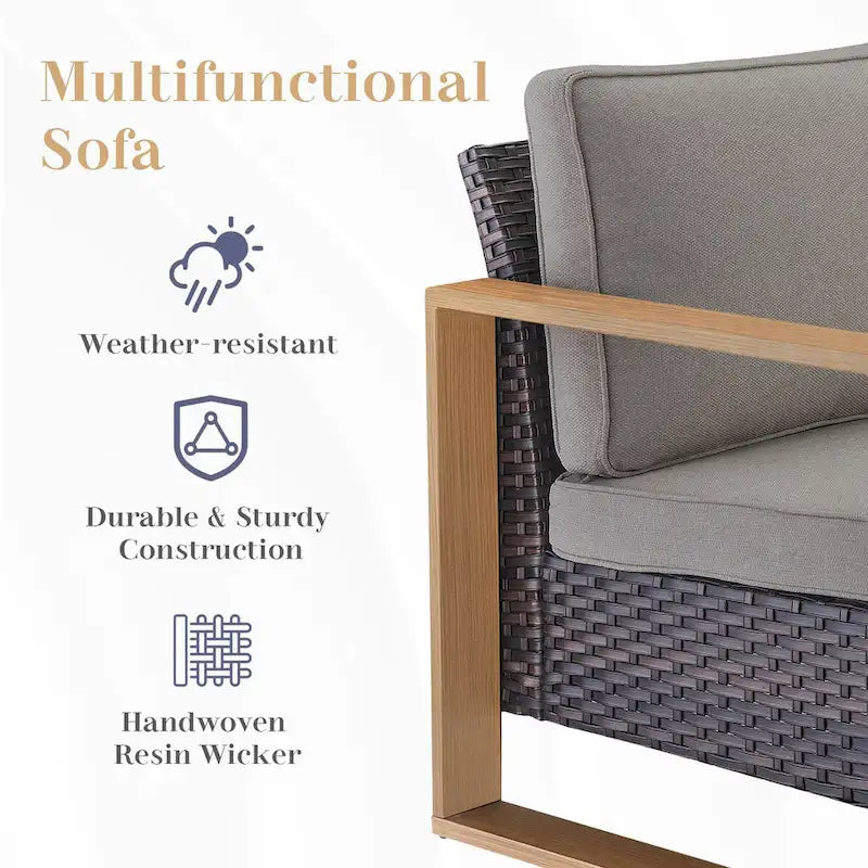 Canapé d'extérieur avec pouf et fauteuils à bascule - Marron