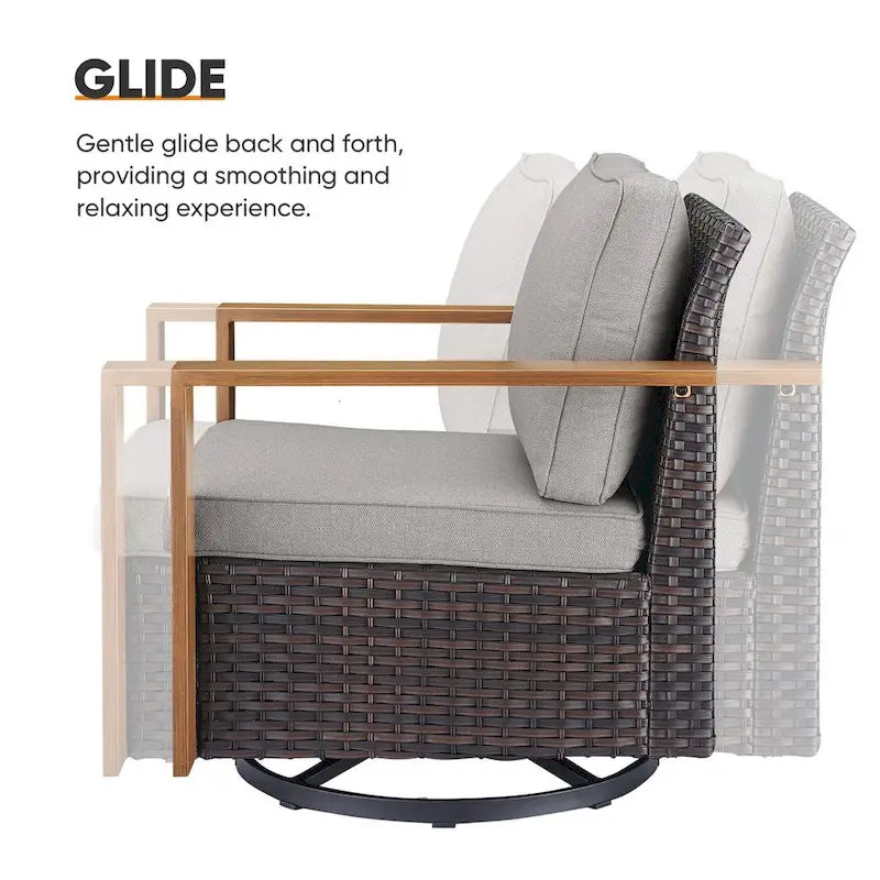 Canapé d'extérieur avec pouf et fauteuils à bascule - Marron