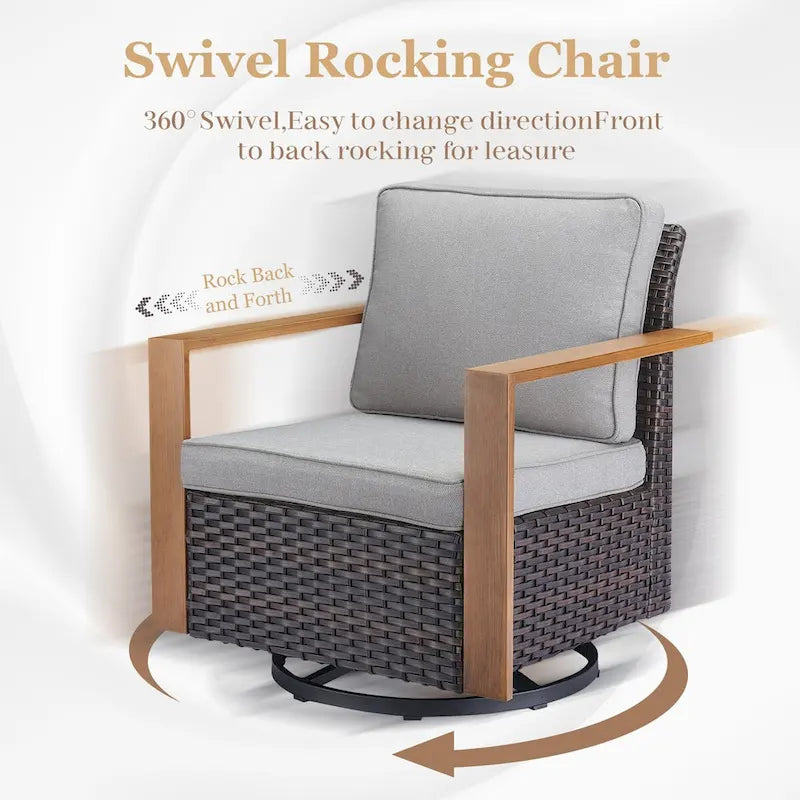 Canapé d'extérieur avec pouf et fauteuils à bascule - Marron
