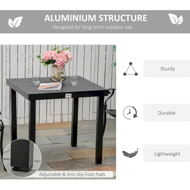 Table de salle à manger carrée d'extérieur pour 4 personnes avec pieds en métal aluminium