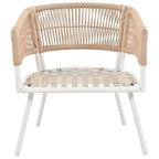 Ensemble de conversation bohème beige 4 pièces pour patio avec table en bois d'acacia, structure en corde PP et métal faite à la main, pieds réglables
