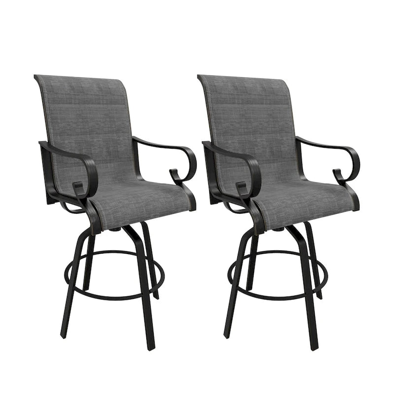 Tabourets de bar pivotants en aluminium gris pour terrasse (lot de 2)