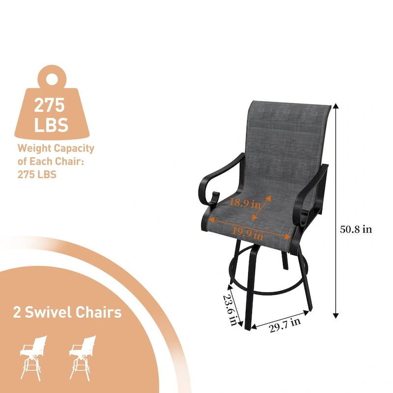Tabourets de bar pivotants en aluminium gris pour terrasse (lot de 2)