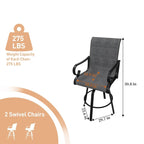 Tabourets de bar pivotants en aluminium gris pour terrasse (lot de 2)