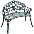 Banc d'extérieur Outsunny, mobilier de jardin en aluminium moulé, banc en métal avec motif floral rose et finition antique, vert