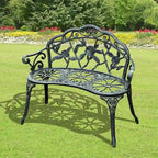 Banc d'extérieur Outsunny, mobilier de jardin en aluminium moulé, banc en métal avec motif floral rose et finition antique, vert