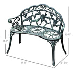 Banc d'extérieur Outsunny, mobilier de jardin en aluminium moulé, banc en métal avec motif floral rose et finition antique, vert