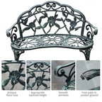 Banc d'extérieur Outsunny, mobilier de jardin en aluminium moulé, banc en métal avec motif floral rose et finition antique, vert