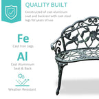 Banc d'extérieur Outsunny, mobilier de jardin en aluminium moulé, banc en métal avec motif floral rose et finition antique, vert